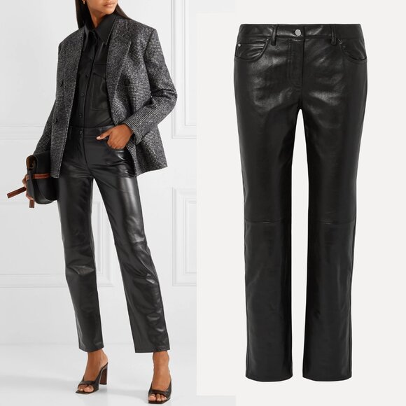 MICHAEL KORS COLLECTION PANTS BLACK LEATHER STRAIGHT LEG PANELED sz 4